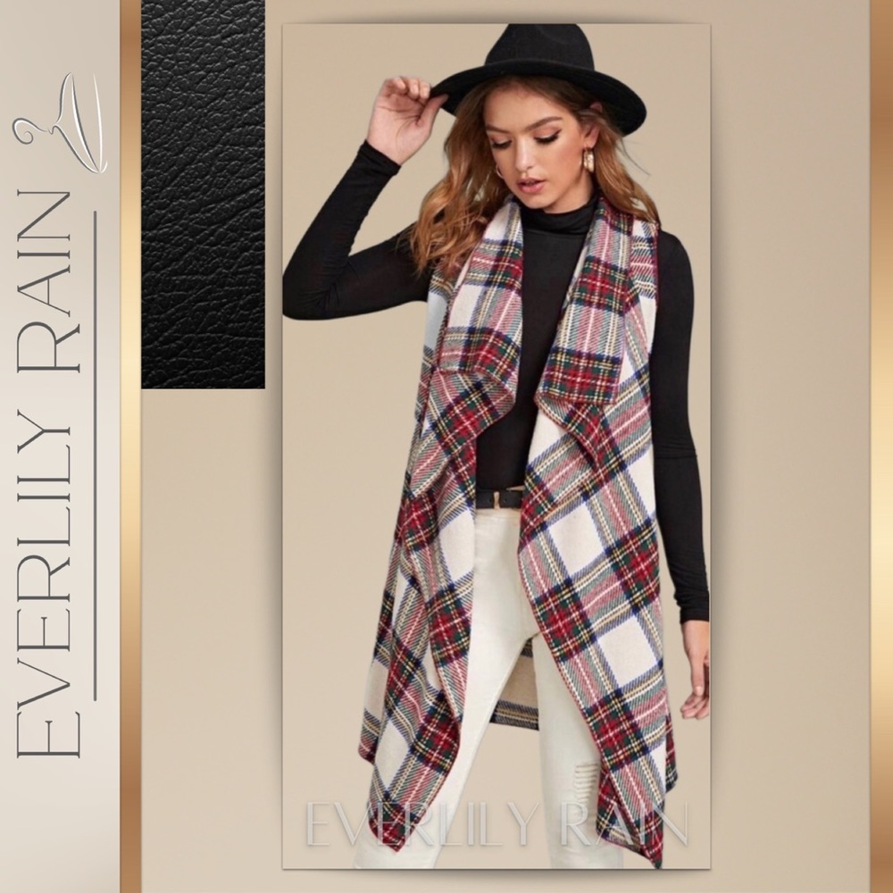 LAST ONE! Plaid Waterfall Open Vest / Sleeveless Cardigan